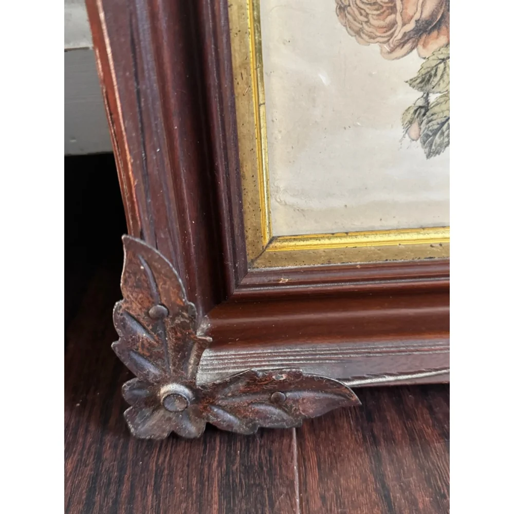 Antique Arts & Crafts Wood Picture Frames with Iron Leaf Mounts – Black Forest